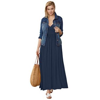 Ellos Plus Size Stretch Knit Surplice Tank Maxi Dress