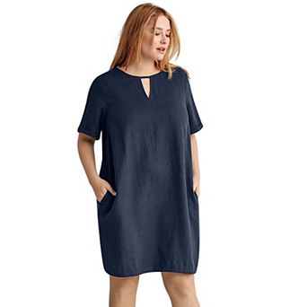 ellos Plus Size Linen-Blend A-Line Dress