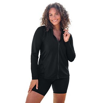 Swim 365 Women's Plus Size Chlorine Resistant Long-Sleeve Colorblock Swim Tee