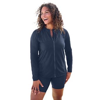 Swim 365 Women's Plus Size Chlorine Resistant Long-Sleeve Colorblock Swim Tee