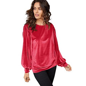 ellos Plus Size Full Sleeve Velour Top