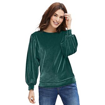 ellos Plus Size Full Sleeve Velour Top