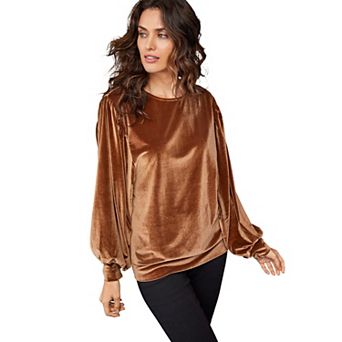 ellos Plus Size Full Sleeve Velour Top