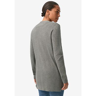 ellos Plus Size Long Button Front Cardigan
