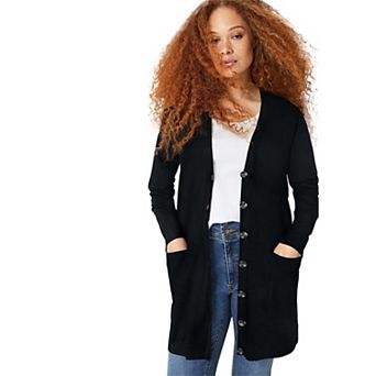 ellos Plus Size Long Button Front Cardigan
