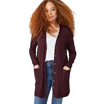 ellos Plus Size Long Button Front Cardigan