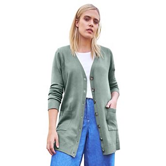 ellos Plus Size Long Button Front Cardigan