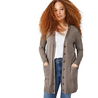 ellos Plus Size Long Button Front Cardigan
