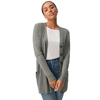ellos Plus Size Long Button Front Cardigan
