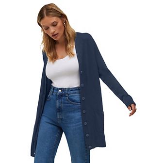 ellos Plus Size Long Button Front Cardigan