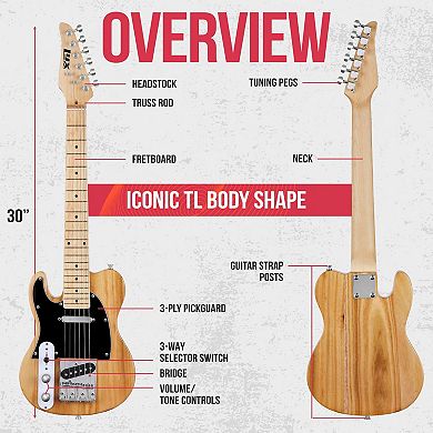 Lyxpro 30” Left Handed Electric Guitar Tl Series, Solid Body Guitar With 3-way Switch