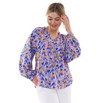 ellos Plus Size Notch Neck Blouson Sleeve Blouse