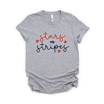 Patriotic Stars And Stripes Cursive Short Sleeve Graphic Tee