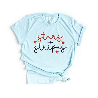 Patriotic Stars And Stripes Cursive Short Sleeve Graphic Tee