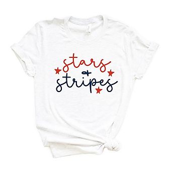 Patriotic Stars And Stripes Cursive Short Sleeve Graphic Tee