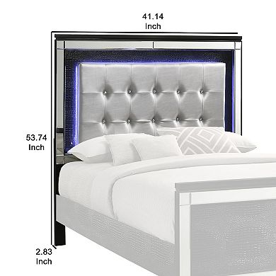 Faux Crystal Tufted Fabric Headboard With Led Trim