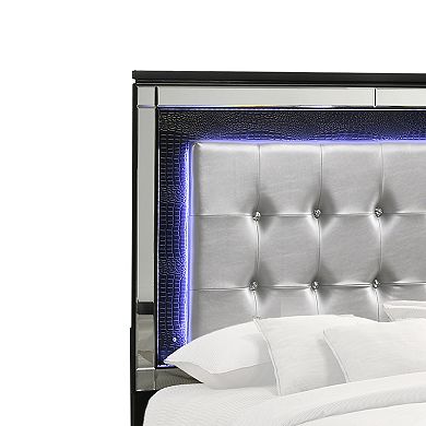 Faux Crystal Tufted Fabric Headboard With Led Trim