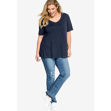 ellos Plus Size Stretch Knit V-Neck Short Sleeve Tunic
