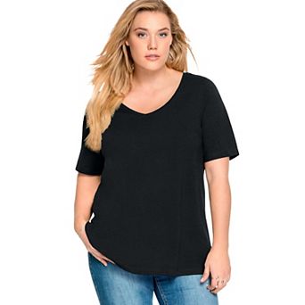ellos Plus Size Stretch Knit V-Neck Short Sleeve Tunic
