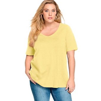 Ellos Plus Size Stretch Knit V-Neck Short Sleeve Tunic