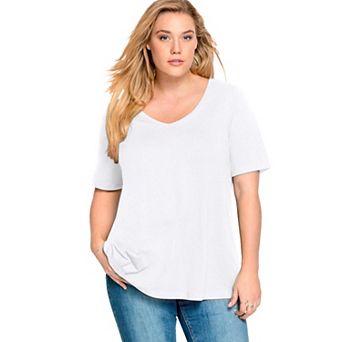 ellos Plus Size Stretch Knit V-Neck Short Sleeve Tunic
