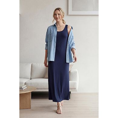 Ellos Plus Size Cotton Spandex Scoop Neck Sleeveless A-Line Maxi Dress