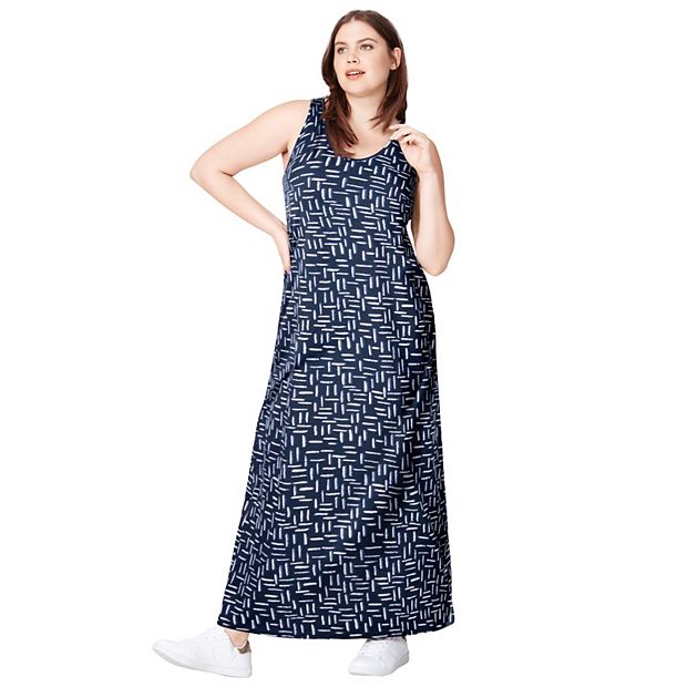 ellos Plus Size Sleeveless Knit Maxi Dress - Navy Print