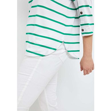 ellos Plus Size Striped Button Sleeve Tee