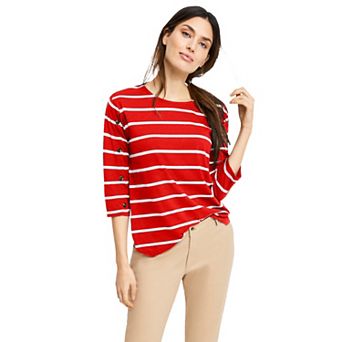 ellos Plus Size Striped Button Sleeve Tee