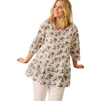 Ellos Plus Size Tiered Floral 3/4 Sleeve Tunic