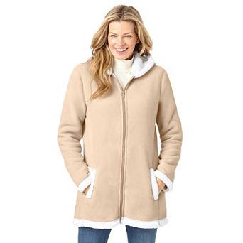 Woman Within Plus Size Fleece Hooded Sherpa Lined Jacket