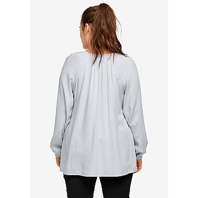 ellos Plus Size Tie Neck Peasant Tunic