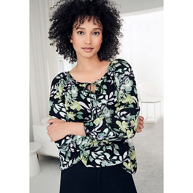 ellos Plus Size Tie Neck Peasant Tunic