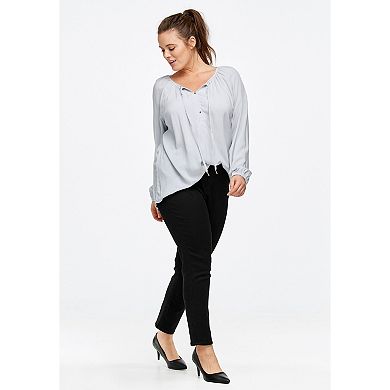 ellos Plus Size Tie Neck Peasant Tunic