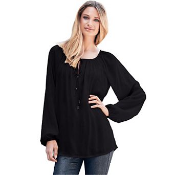 ellos Plus Size Tie Neck Peasant Tunic