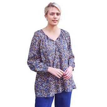 ellos Plus Size Tie Neck Peasant Tunic