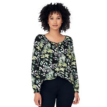 ellos Plus Size Tie Neck Peasant Tunic