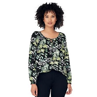 Ellos Women's Plus Size Tie Neck Peasant Tunic