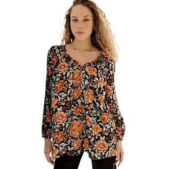 ellos Plus Size Tie Neck Peasant Tunic