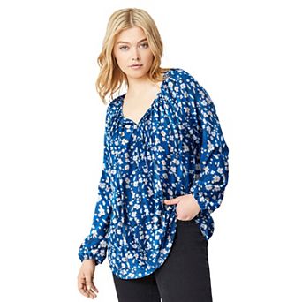 ellos Plus Size Tie Neck Peasant Tunic