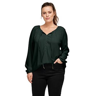 ellos Plus Size Tie Neck Peasant Tunic