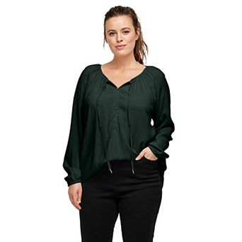 ellos Plus Size Tie Neck Peasant Tunic