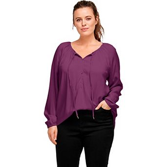 ellos Plus Size Tie Neck Peasant Tunic