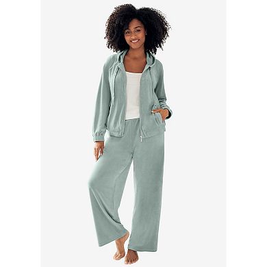 ellos Plus Size Stretch Velour Zip Front Long Sleeve Jacket With Hood