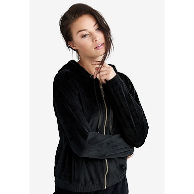 ellos Plus Size Stretch Velour Zip Front Long Sleeve Jacket With Hood