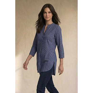 ellos Plus Size Three-Quarter Sleeve Roll Tab Relaxed Fit 100% Cotton Henley Tunic