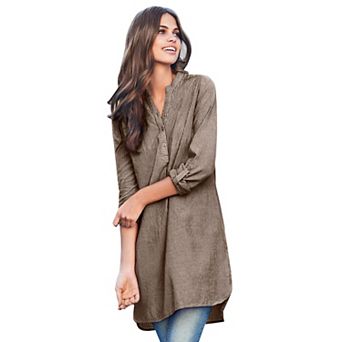 ellos Plus Size Breezy Cotton Henley Tunic