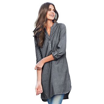 ellos Plus Size Breezy Cotton Henley Tunic