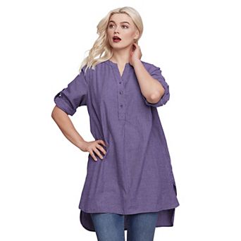 ellos Plus Size Breezy Cotton Henley Tunic