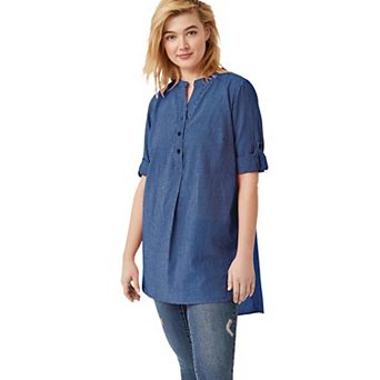 ellos Plus Size Breezy Cotton Henley Tunic